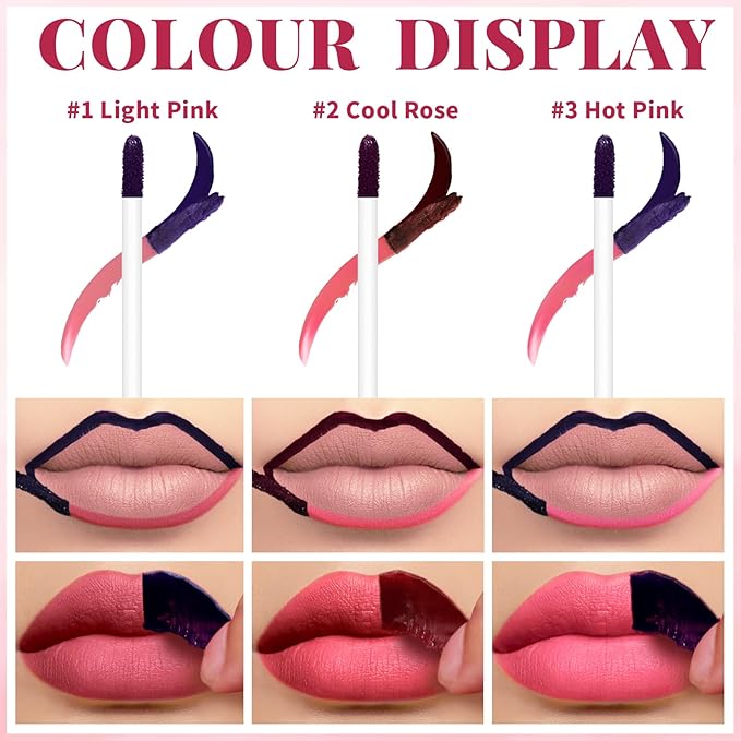 3 Colors Peel Off Lip Liner Stain, High Pigmented Long Wear Waterproof Magic Lip Stain Tattoo, Natural Matte Finish Lip Tint Pink Lip Gloss Set for Women, Non-Sticky Liquid Lipstick Lip Makeup