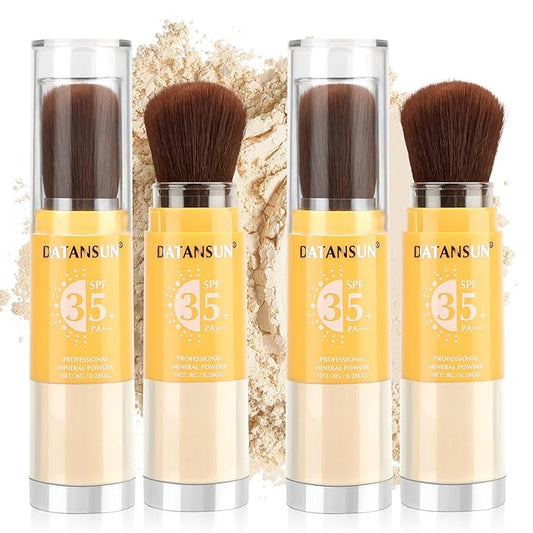 2PCS Mineral Powder Sunscreen Setting Makeup - SPF 35 Brush On Sunscreen for Face & Scalp & Hair, Natural Matte Loose Finishing Powder, Oil Control Lightweight Breathable (#02 Translucent)