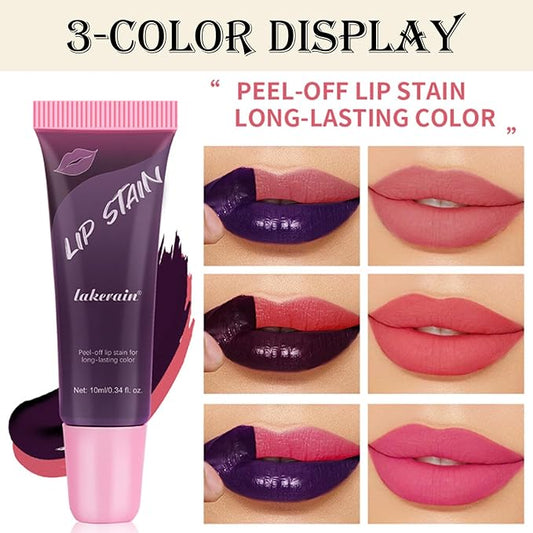 3 Colors Peel Off Lip Stain Detachable Lip Liner Set Long Lasting Lip Stain Peel Off Waterproof Non-sticky Matte Nude Lip Gloss Highly Pigmented Tattoo Lip Tint Stain Color