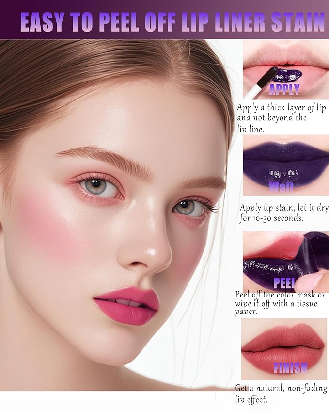 Lip Stain Peel Off,2Pcs Peel Off Lip Stain Tattoo Long Lasting Lip Liner Stain Nude Pink Matte Lip Gloss Waterproof Smudge Proof Lipstick,High Pigmented Color Peel Off Lip Tint Women Makeup Gift-02+03