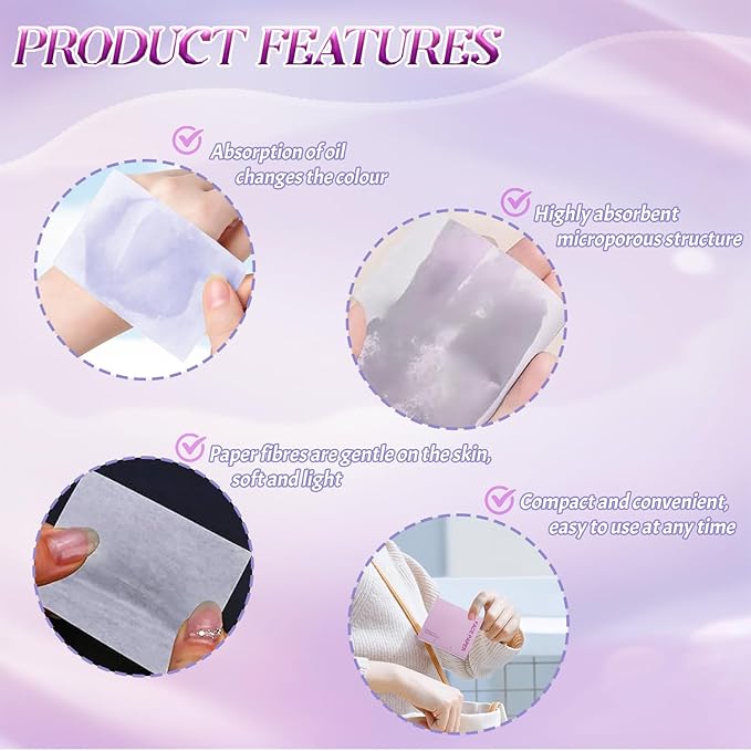 BOROLA Oil Blotting Paper for Face 200 Sheets Replacement Packs, Soft Absorbing Pads for Face Shine Control, Portable Oil Absorbing Tissues for Oily Skin, Design for Men & Women(Purple)