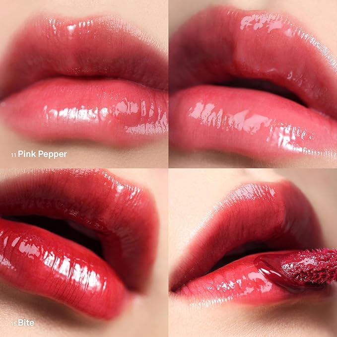 HINCE 2PCS Glossy & Dewy Lip Stain, Pink Pepper & Bite Raw Glow Gel Tint, Non-Sticky & Hydrating, Long-Wearing Vegan Lip Tint, 0.13 fl.oz. (PINK PEPPER, BITE)