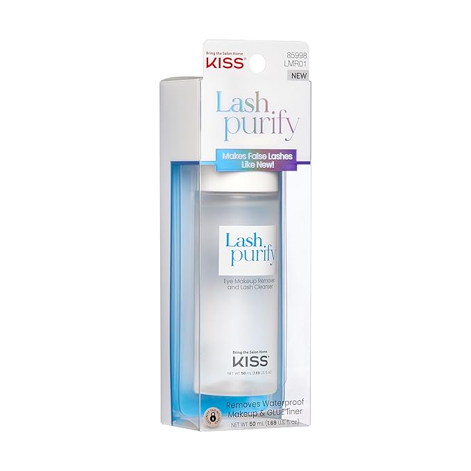 KISS Lash Purify Eye Makeup Remover & False Eyelash Cleanser/Conditioner, Gentle 3-in-1 Formula Removes Lash Glue & Waterproof Makeup, Net Wt. 50 ml (1.69 US fl. oz.) (Pack of 2)