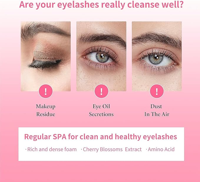 Eyelash Extension Cleanser, BREYLEE Upgraded Eyelash Extension Shampoo 60ML+Mascara Wand+Brush Eyelash Foam Cleanser For Extensions and Natural Lashes