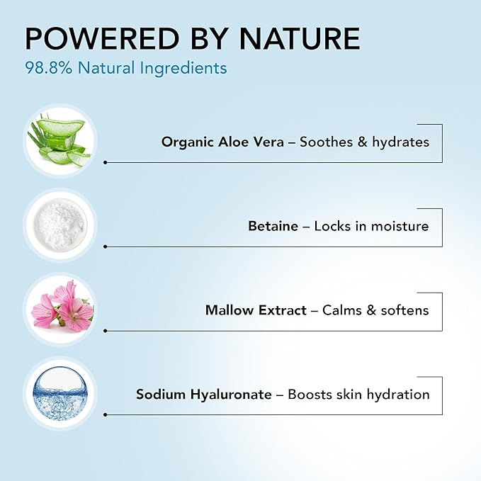 Micellar Water Cleansing & Moisturizing Organic Aloe Vera – 98.8% Natural, Vegan Facial Cleanser & Hydrating Makeup Remover for All Skin Types, Micellar Water Makeup Remover, 8.5 Fl Oz