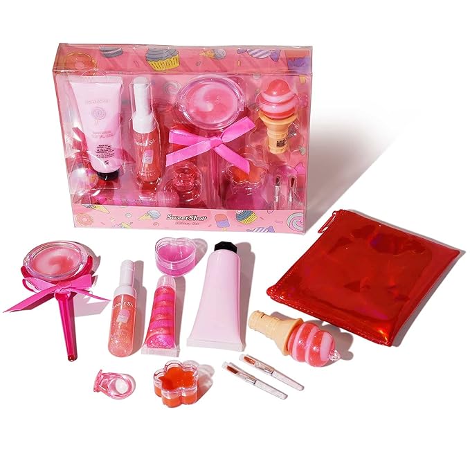 M&U MAKE YOU UP Lip Gloss Set for Girls, 11Pcs Lip Care Set with Ice Cream and Lollipop Shaped Lip Glosses