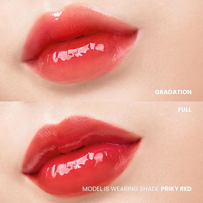 MERYTHOD Reel-Tattoo Glass Lip Stain Glossy Tinted Quick Setting (6 Colors) (04 Priky Red)