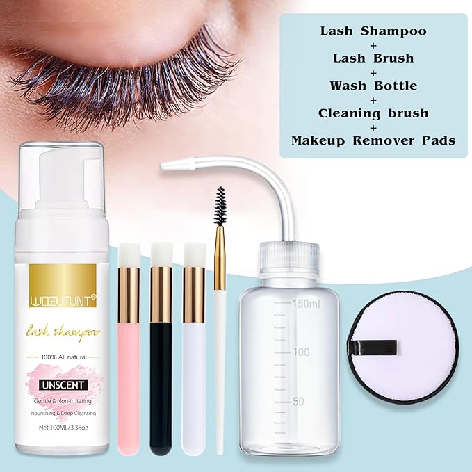3.38OZ Eyelash Extension Cleanser Lash Mousse Unsent Lash Shampoo for Extensions, Natural Lashes Makeup & Mascara Remover Professional & Self