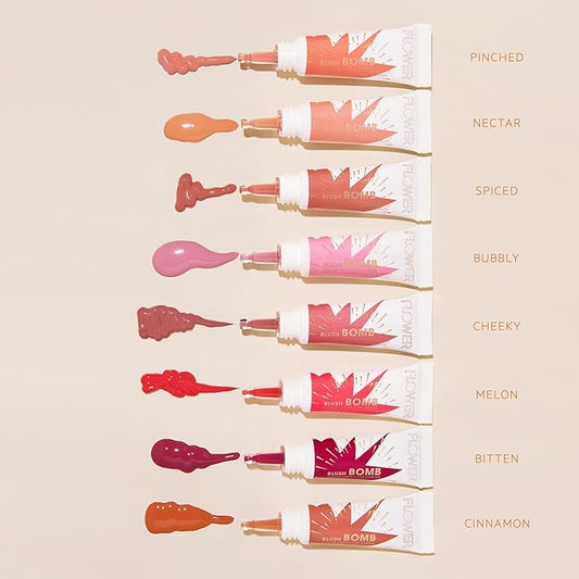 FLOWER Beauty By Drew Barrymore Liquid Blush Makeup Bomb Color Drops -Silky Lightweight Formula + Gel Cream Blush for Cheeks - Radiant + Glossy Finish - Buildable + Lightweight Formula - Cruelty-Free + Vegan (Spiced)