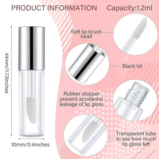 100 Pieces 1.2 ml Clear Mini Lip Gloss Tube Refillable Empty Lip Balm Gloss Containers Bottles Transparent Mini Lipstick Containers for Women DIY Makeup(Silver)