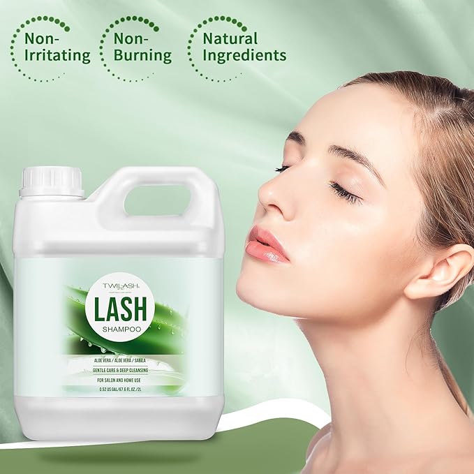 Lash Shampoo Bulk, Eyelash Cleanser for Extensions 2 Liters, Dispenser Pump, Non-irritating or Burning Eyelid Foaming Cleanser for Professional Salon and Home Use (Aloe Vera-2L)