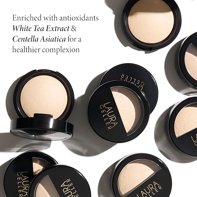 LAURA GELLER NEW YORK Glow Getter Kit (2 Piece) - Baked Balance-n-Glow Illuminating Powder Foundation, Porcelain and Baked Natural Glow Highlighter, French Vanilla