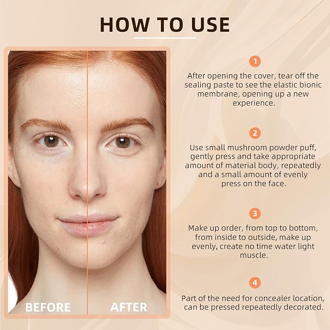 Mushroom Head Air Cushion CC Cream - BB Cream Foundation Makeup Concealer Moisturizing Oil Control, Long-Lasting & Waterproof, Easy Makeup Even Skin Tone (Ivory, 3.21 Ounce (Pack of 1))