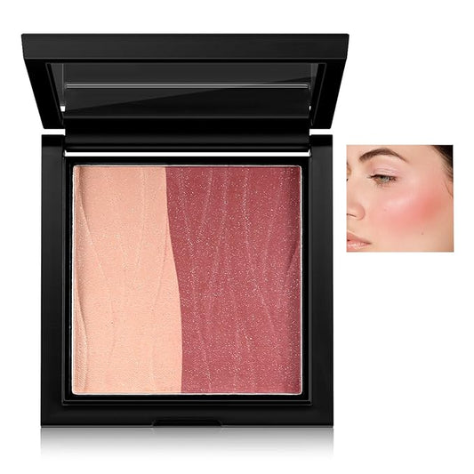 Boobeen Blush Contour Highlighter Makeup Palette, 2 Color Shimmer Smooth Powder Palette for Blush, Highlighting, Contouring the Face, Blendable Compact Highlight Contour Set