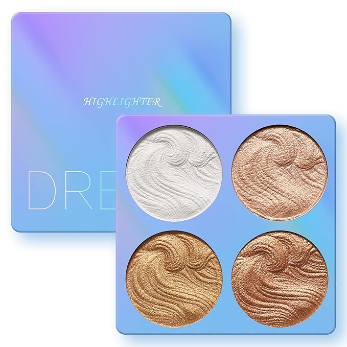 Highlighter Powder Palette, Illuminator Palette Highlighter Baked Waterproof Long Lasting Brilliant Lighten Skin Color Face Contour Powder (A3)