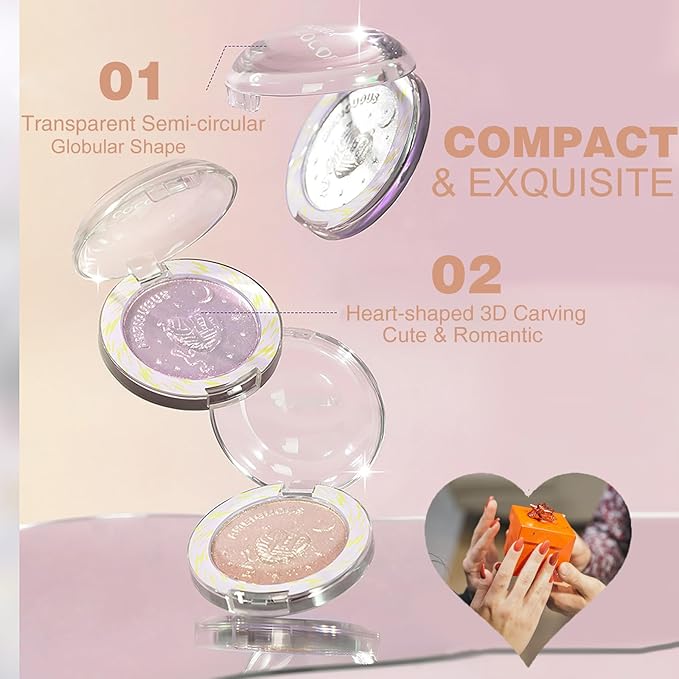 Glitter Sparkly Face Highlighter Makeup Palette Shimmer Radiant Glow Illuminator Iluminadores de Maquillaje 6g (03 Aurora Purple)