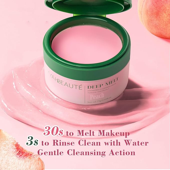 Cleansing Balm, Naturium Makeup Remover Balm for Sensitive Skin, Waterproof Mascara Makeup Remover, Face Eyes Lip Cleanser, Peach Scented, Coconut Oil, Vitamin E & Hyaluronic Acid, 2.65 Oz