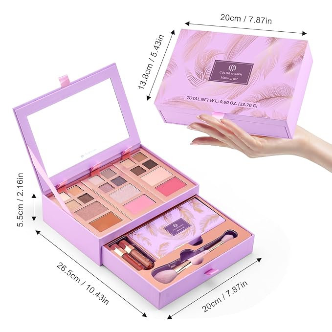 Color Nymph Complete Makeup Kit - 2025 Trendy Colors, Cruelty-Free, Perfect for Daily, Festival, Party, & Professional Looks, with Detachable Jewelry Storage, Ideal Teen & Young Adult Gift (Purple)