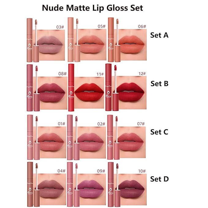 4 Colors Matte Lip Stain Liquid Lipstick For Women Teens Makeup Set Long Lasting Waterproof lip liner stain Fade Resistant Highly Pigmented Lightweight Portable Vegan Lip Stick matte Set C