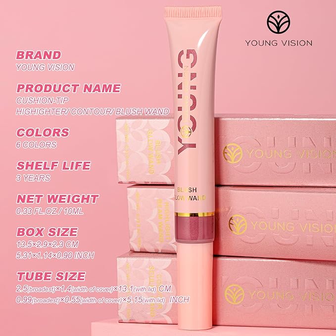 YOUNG VISION Shimmer Blush Wand - Liquid Cream Blush, Radiant Peach Sparkle, 0.33 fl oz