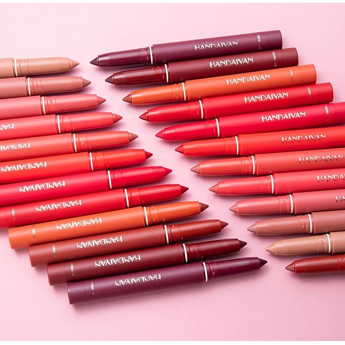 12 Colors Matte Lipstick Pen Lip Liner Pencil Set Waterproof Matte Lip Crayon Non-sticky Long-lasting Wear with Built-in Sharpener