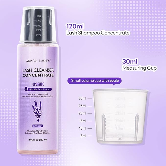 ARISON LASHES Eyelash Shampoo Concentrate (120ml) - Large Capacity Professional Cleanser for Lash Extensions (Makes 24 Bottles of 60ml) - Lavender Scent