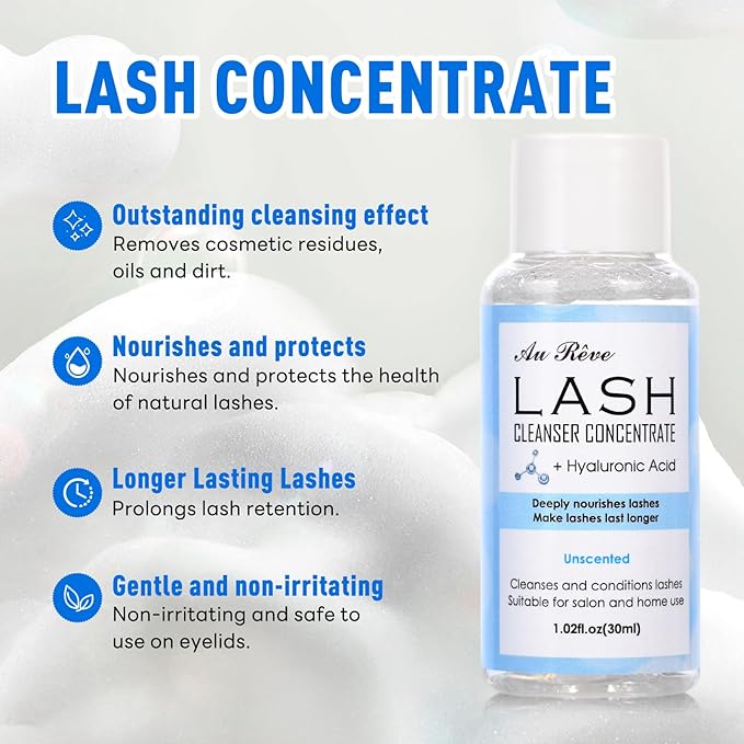 Lash Shampoo Concentrate 30ml Lash Cleanser Concentrate Update Oil-Free Eyelash Extension Cleanser for Salon Home Care, Makes 6 Bottles 60ml Eyelash Shampoo (Unscented)