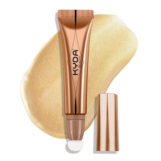 KYDA Highlighter Beauty Wand, Face Illuminator with Cushion Applicator, Natural Glossy Finish, Silky Smooth Cream, Face Highlighter Bronzer Makeup, Lightweight Blendable-Golden