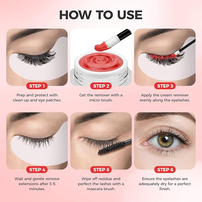 Eyelash Extension Remover Cream, Professional Lash Remover for Lash Extensions, Low Irritation, Fast Dissolution, Lash Extension Remover Cream for Salon Use, 5g (Strawberry)
