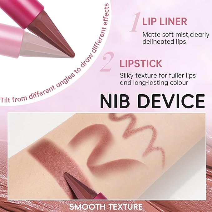 3 Colors 2-in-1 Lip Liner Set, Matte Nude Gradient Smooth Creamy Lip Pencil High Pigmented Waterproof Long Wearing Lip Combo Multi Use Cream Lipstick Kit Makeup for Women and Girls(01+02+05)