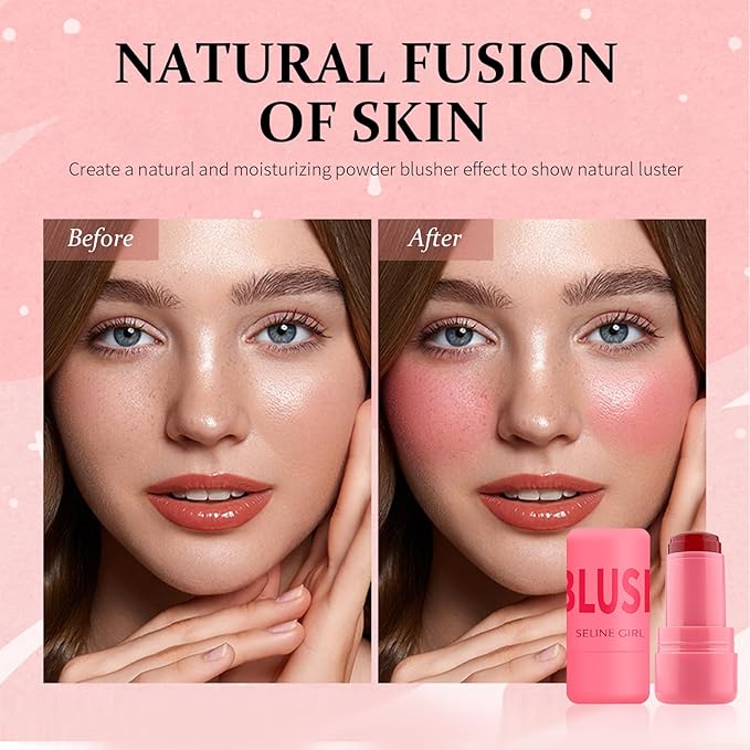 Jelly Blush Stick, Cream Blush & Tool 2-IN-1, Blendable Blushes Makeup For Eyes Lips Cheeks, Color Balm Natural and Creamy #SPRITZ