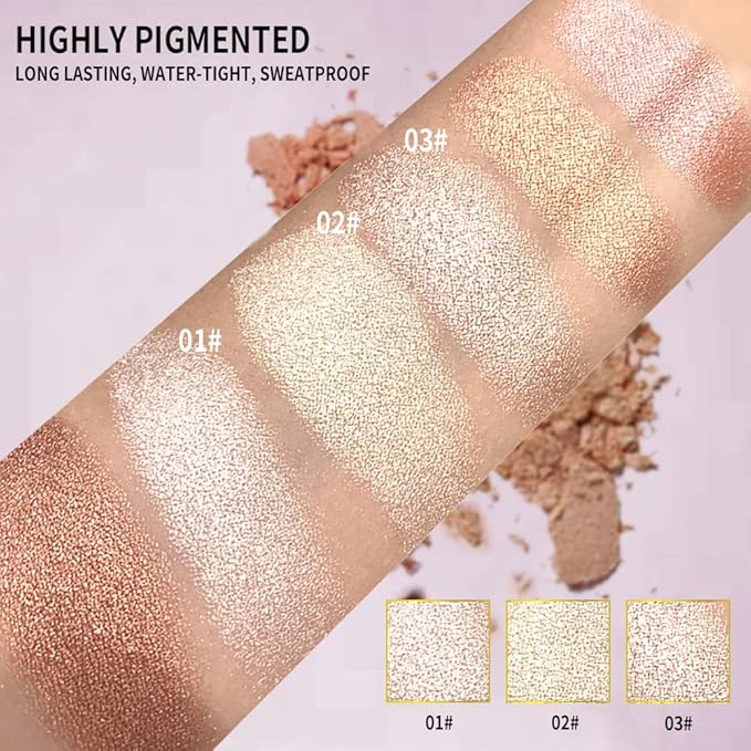 Highlighter Makeup Palette,holographic packaging with Mirror Cosmetics Vegan, Cruelty Free and Hypoallergenic 6 color Pigmented Face (Highlighters-02)