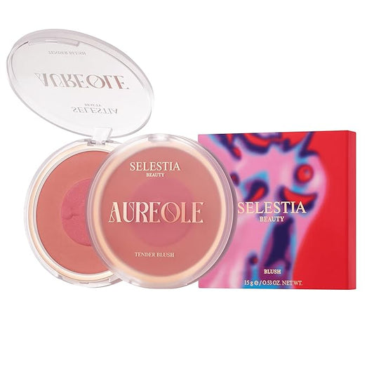 Powder Blush for Cheeks – Duo Aureole – High Pigmented Pink Blush with Matte Finish, Easy-to-Blend, 0.53 oz