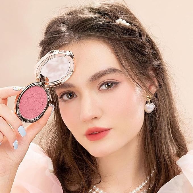 Flower Knows Strawberry Rococo Embossed Blush 05 Classic Ballet+Butterfly Cloud Collar Angled Powder Brush Pearly Moonlight
