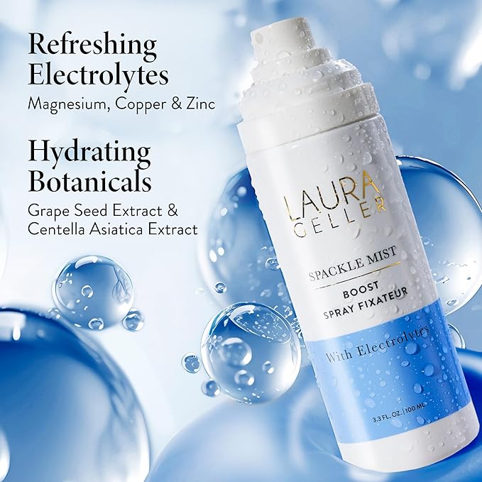 LAURA GELLER NEW YORK Prime-n-Set Duo: Spackle Primer + Spackle Mist Boost Setting Spray with Electrolytes (01 Champagne Glow + Electrolytes, 5.0 Fl Oz)