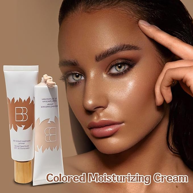 2PCS Bb Cream Tinted Moisturizer With Spf 30, Bb Cream Foundation For Tinted Moisturizer, Smooth & Hydrated, Full Coverage, Broad Sunscreen Spf 30, Bb Tinted Care Primer With Brush (Natural, 2PCS)