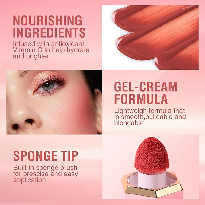 Cheek Gel Cream Liquid Blush Makeup, Soft Lightweight Breathable Feel, Long-Wearing, Smudge Proof, Natural-Looking, Skin Tint Blush Makeup (#106 BIRTHDAY SUIT)