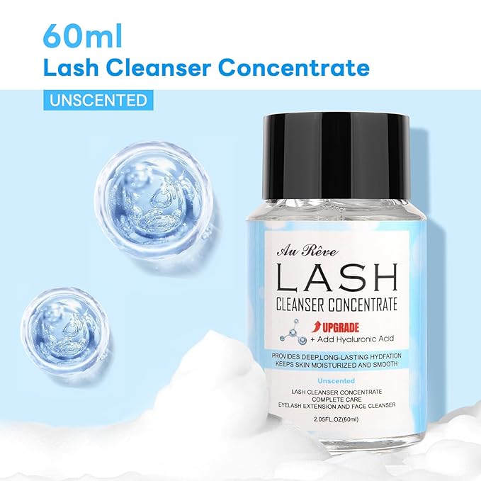 Lash Shampoo Concentrate 60ml Lash Cleanser Concentrate Add Hyaluronic Acid Oil-Free Lash Extension Shampoo Perfect for Salon,Unscented