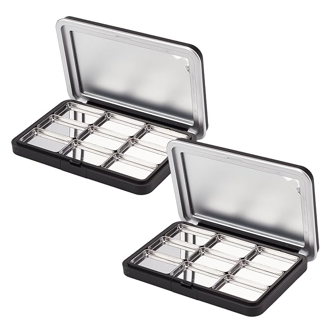 NICENEEDED 2 Pcs Empty Eyeshadow Palette, 9 Grids Blush Pallet Makeup Palette, Eyeshadow Palette Storage Box DIY Travel Makeup Organizer for Powder Blusher