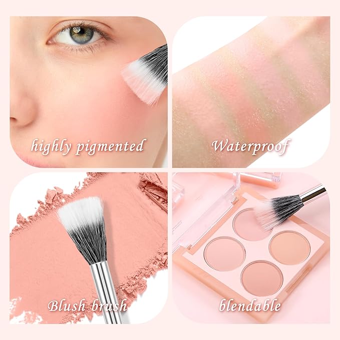 4 Colors Cream Blush Palette, Face Powder for Cheeks, Matte Pink Palette With Brush, Highlighter Eyeshadow Makeup Palette