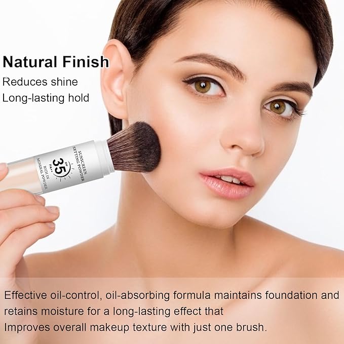 Mineral Sunscreen Setting Powder, SPF 35 Translucent Loose Powder for Face & Scalp, Mineral Brush Powder, Oil Control Natural Matte Finish, Lasting Lightweight Breathable(#04 Pink Complexion)