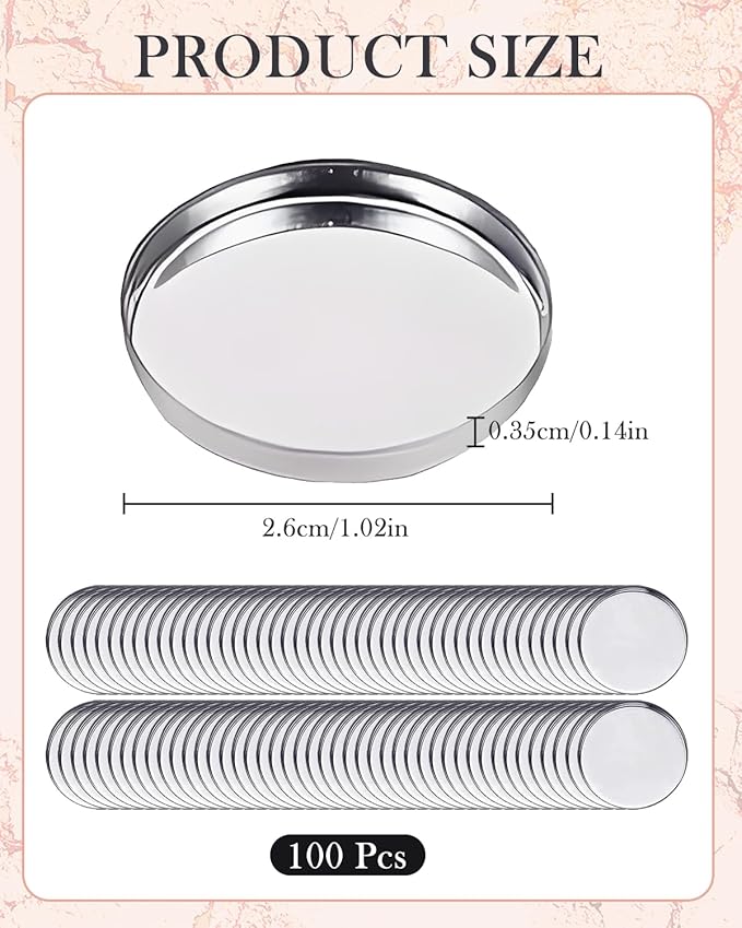 EORTA 100 Pcs Empty Round Metal Tins Palette Pans Silver Mini Aluminum Plate for Paint Eyeshadow Palette Makeup, Diameter 2.5cm