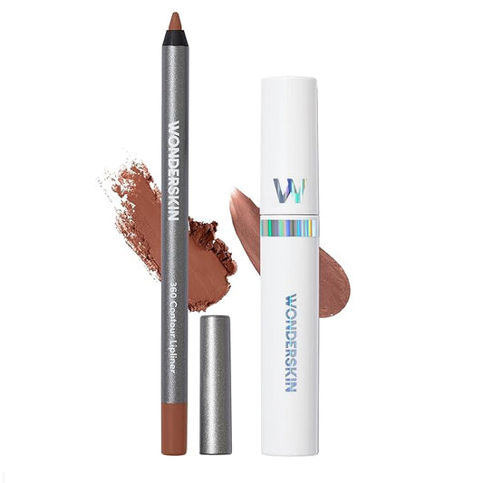 Wonderskin Wonder Blading Lip Stain Peel Off Masque (Hush) - Long Lasting, Waterproof & Transfer Proof Brown Lip Tint with Nutmeg 360 Contour Lipliner, Long Lasting, Sharpenable and Waterproof