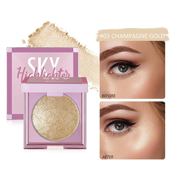 MAEPEOR Face Highlighter Palette 8 Colors Shimmer Glitter Pearl Highlighter Powder Sparkly Diamond Highlighting Palette for Face Cheek (03 Champagne Gold)