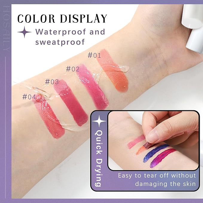 4 Color Peel Off Lip Stain, Tattoo Magic Color Lip Tint, Pink Red Nude Matte Natural Finish Lip Gloss Tear off, Waterproof Long Lasting Nonstick Lipstick Makeup Set with 5ML Empty Spray Bottle