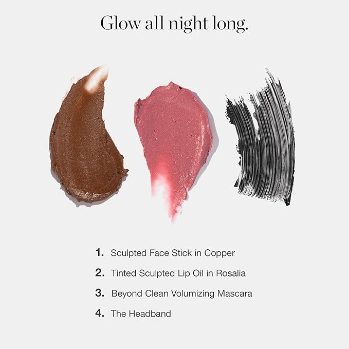 Ogee Cheers to Glow Limited-Edition Set - Sculpted Face Stick in Copper, Tinted Sculpted Lip Oil in Rosalia, and Beyond Clean Volumizing Mascara