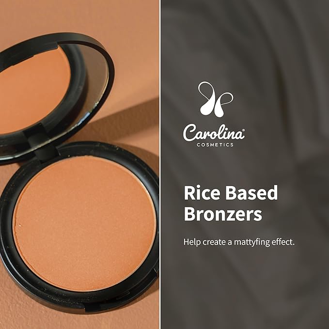 Pressed Powder Bronzer in Caro In Cairo Shade Plant-Based - Matte Finish - Vegan, Non-GMO - Rice Powder, Jojoba Oil - 0.42 oz
