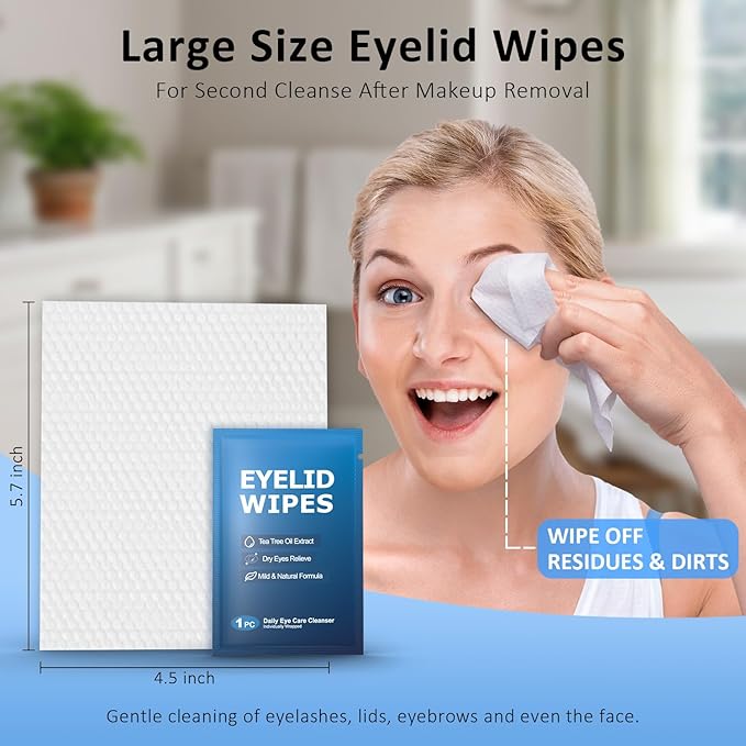 14PCS Tea Tree Oil Eyelid Wipes for Itchy & Dry Eyes, Pre-Moistened Wipes for Styes & Blepharitis, Daily Eye Cleansing Wipes, Hypoallergenic & Soothing For Sensitive Eyes, Stay Hydrated Lid Wipes