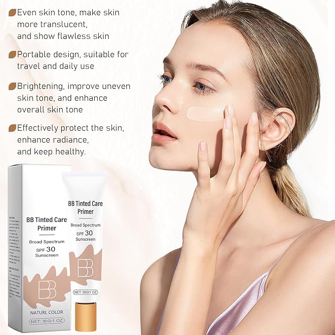 BB Blur Tinted Moisturizer SPF 30, BB Cream Tinted Moisturizer with Broad Spectrum SPF, Full Coverage Light-Medium Skin Color Hydrating & Smoothing (Natural, 1pc)