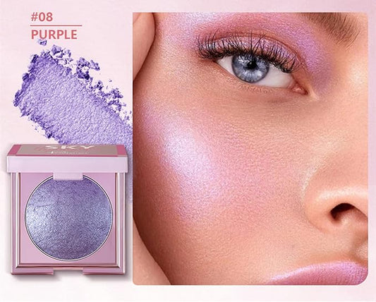 MAEPEOR Face Highlighter Palette 8 Colors Shimmer Glitter Pearl Highlighter Powder Sparkly Diamond Highlighting Palette for Face Cheek (08 Purple)